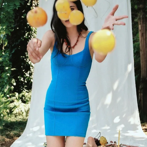 NWT Zara blue mini dress with cupped chest - Picture 2 of 13